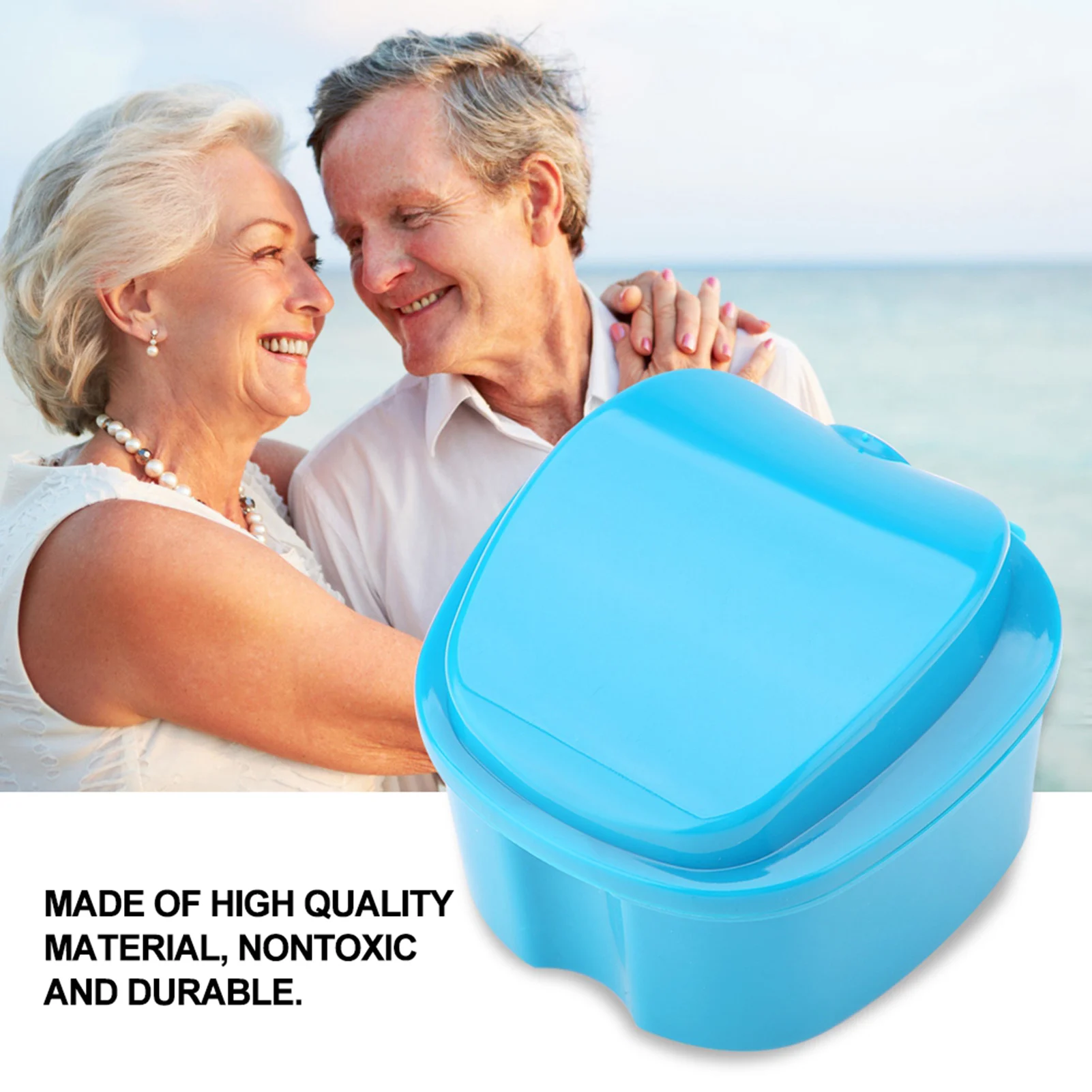 

Denture Bath Box Cleaning Teeth Case Dental False Teeth Storage Box with Hanging Net Container Container Denture Box Container