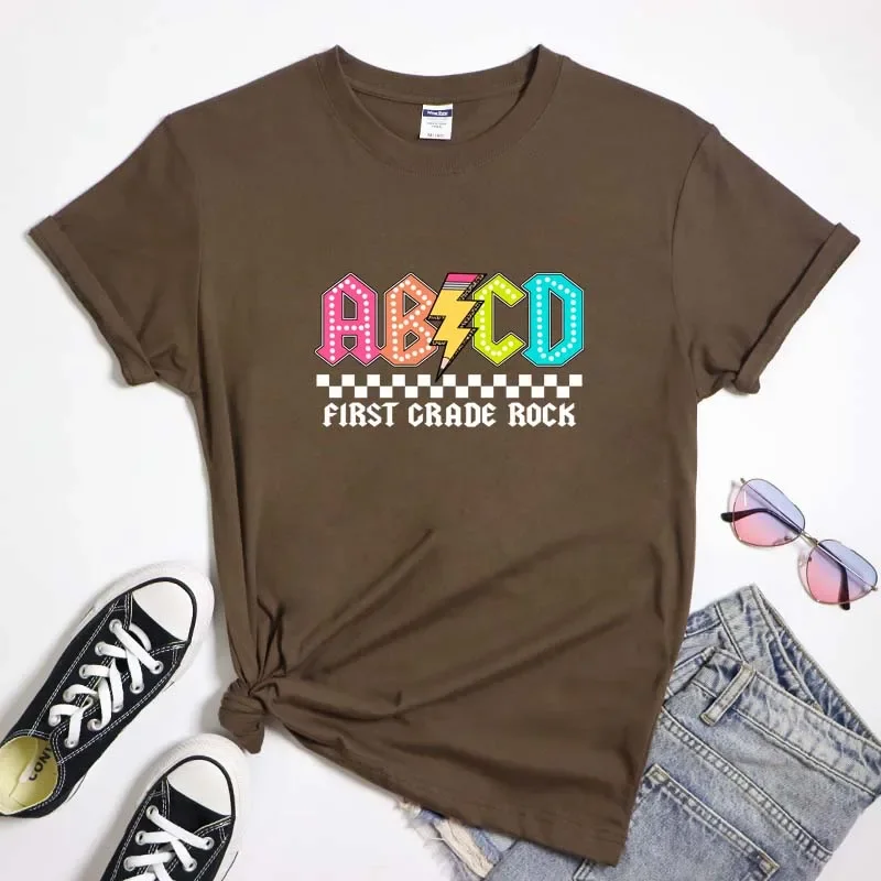 ABCD First Grade Rock Shirt Lightning 1st Grade Back To School Gift Tshirt Trendy Elementary School Teacher Appreciation Tee Top