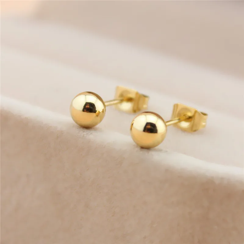 Stainless Steel summer style 18K Gold Filled Boy and girl stud earrings3/4/5/6 mm simple golden beans women earrings wedding dec