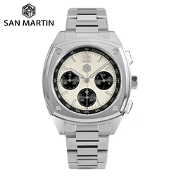 San Martin 39.5mm VK63 Panda Quartz Chronograph Watch Men Clock Wristwatch Sport Butterfly Clasp Relogios Masculino SN0026JS