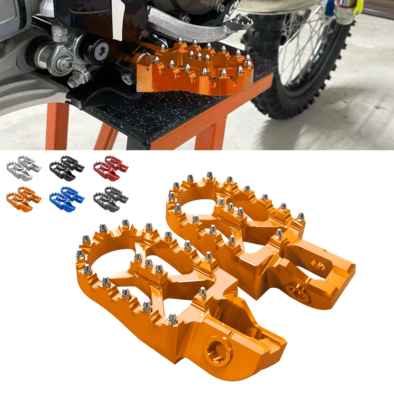 For KTM 2017-2023 EXC 300 EXCF 350 EXC 450F XCW 57mm Wide Foot Pegs Footrest Pedals SX 125 SXF 250 SXF 450 XC XCF 2017-2022
