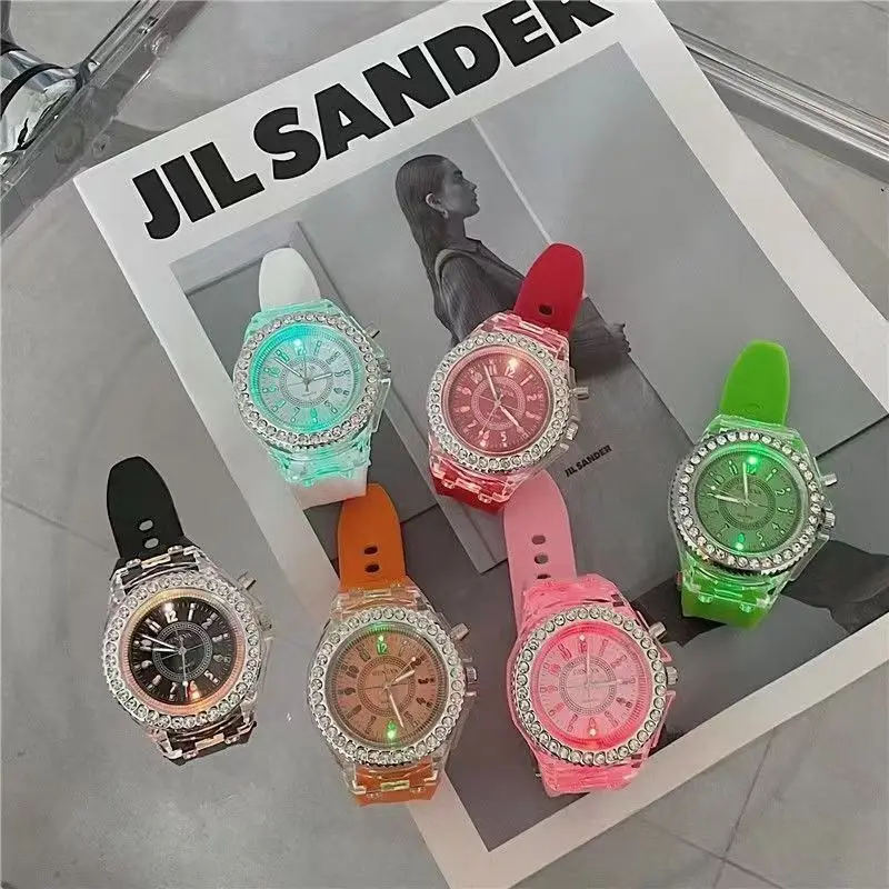 

11 Color Light Wrist Watch Led Flash Luminous Watch Personality Trends Students Lovers Jellies Woman Men's Watches