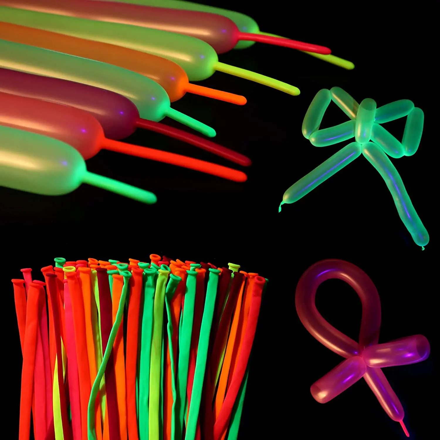 120/240/500pcs Neon Glow Long Twisting Balloon Fluorescent Latex Balloon 80s 90s Neon Birthday Music Party Decor Supplies