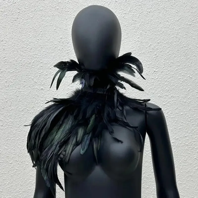 Capa de plumas blancas, chal, disfraz, cuello de bruja negra, cuello de cuervo para adultos, alas de cisne, accesorios para fiesta Rave