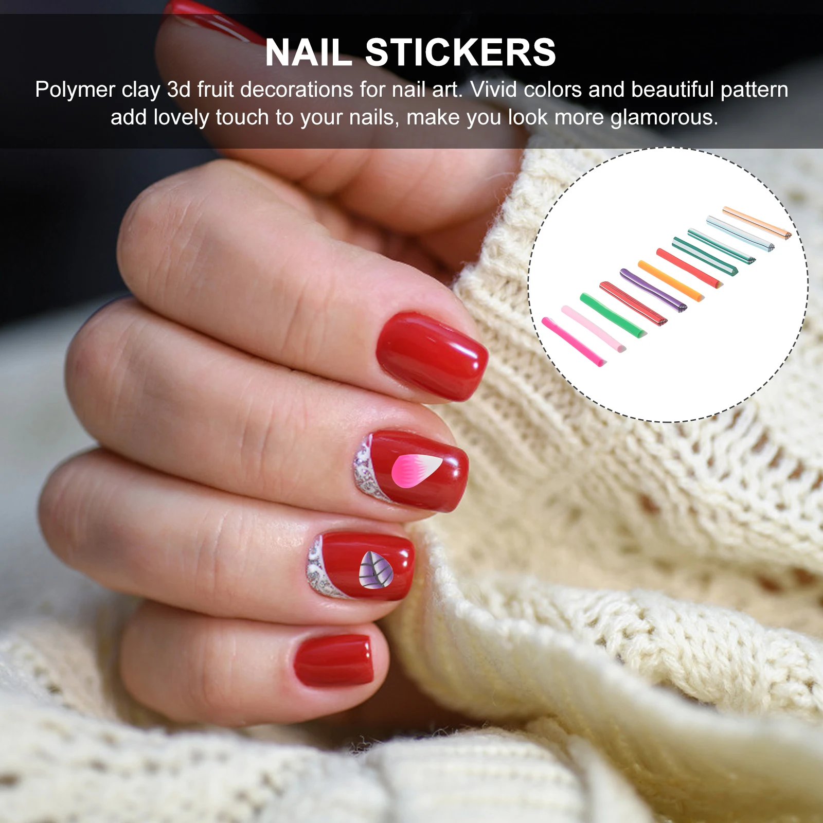 

50pcs Polymer Clay Cane Sticks Leaf Soft Ceramic Rods for Nail Art Decoration DIY Crafts Bright Colors Customizable