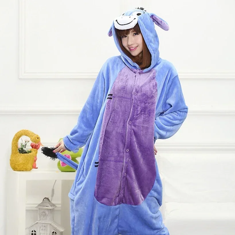 Kigurumi New Animal Unisex Adult Blue Donkey Onesie Pajamas Cartoon Soft Fleece Halloween Family Party Costumes Jumpsuits