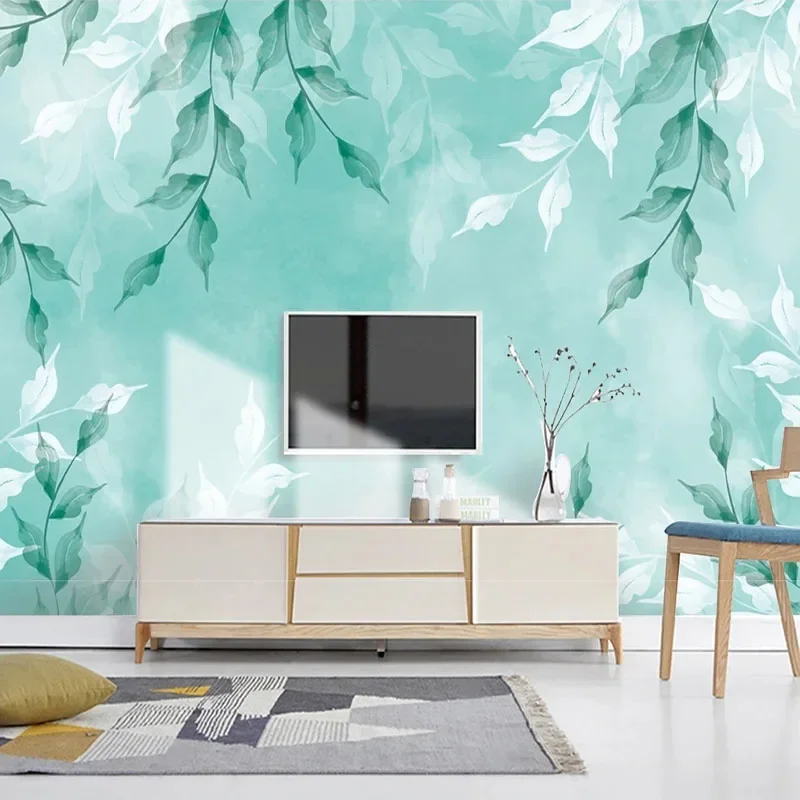 Custom 3D Modern Mural Wallpaper Simple Watercolor Leaves Scandinavian Style TV Background Wallpaper For Bedroom Papel De Parede