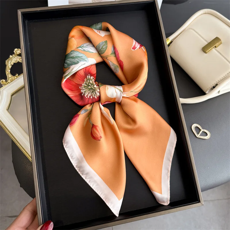 2026 New Floral Printed Square Scarf for Women Soft Lightweight Scarf Headbands Fashion Bag Tie Ribbon Hair Bands Bandana