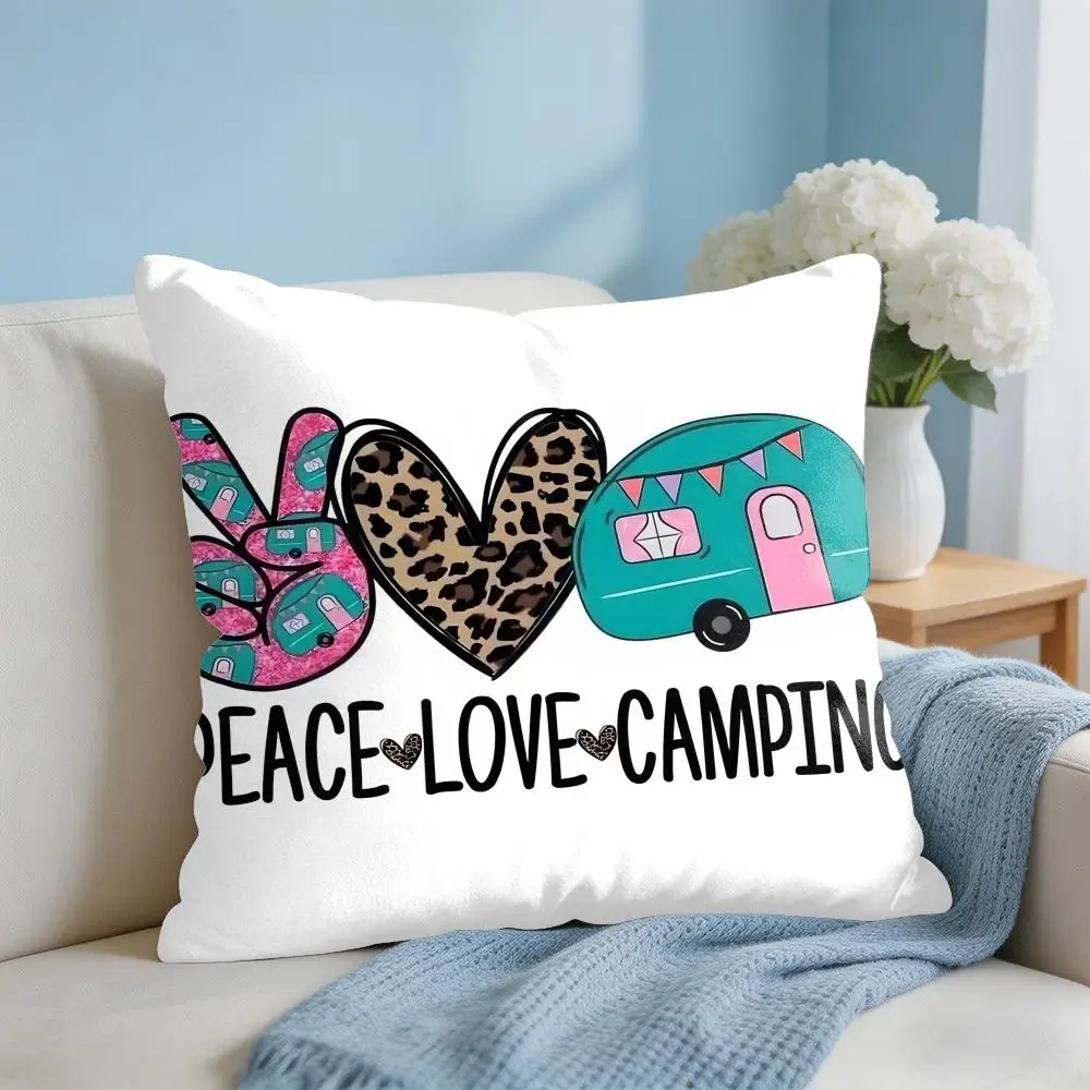 Happy Camping RV Camper Car Cushion Cover Square Pillow Bedroom Sofa Leisure Comfort Living Room Home Decoration 40X40