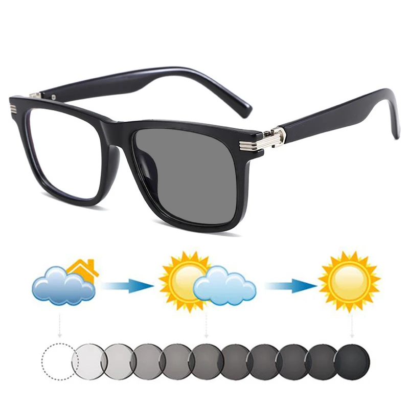 

New Retro Fashion Men Square Photochromic Reading Sunglasses Women Farsighted Sunnies Custom Prescription Shades Driving Travel