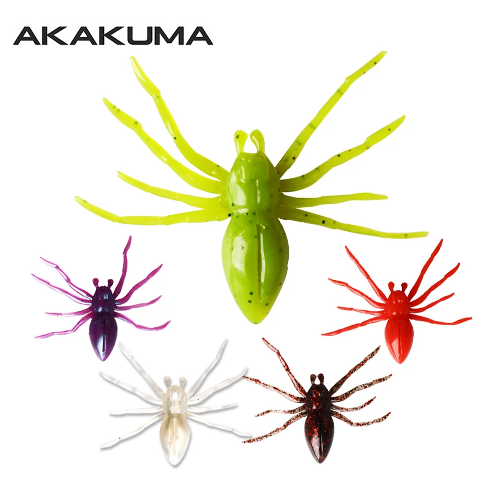 Isca de aranha macia para pesca de insetos, 5 cores, isca de fundição artificial, isca de minhoca flutuante para água doce e salgada