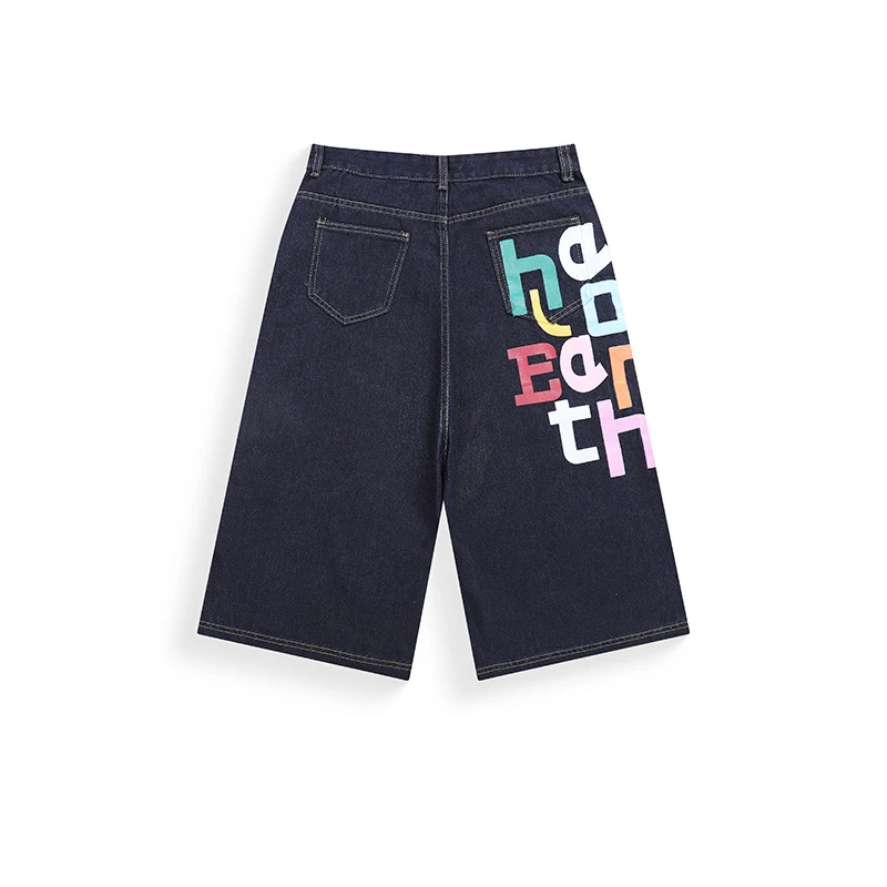 กางเกงยีนส์ขาสั้นยูนิเซ็กซ์ ReddaChic ลายตัวอักษร สไตล์อเมริกันเรโทร ลุคซักฟอก ทรงขากว้าง ใส่สบายสำหรับฤดูร้อน สตรีทแวร์ ไซส์พลัส
