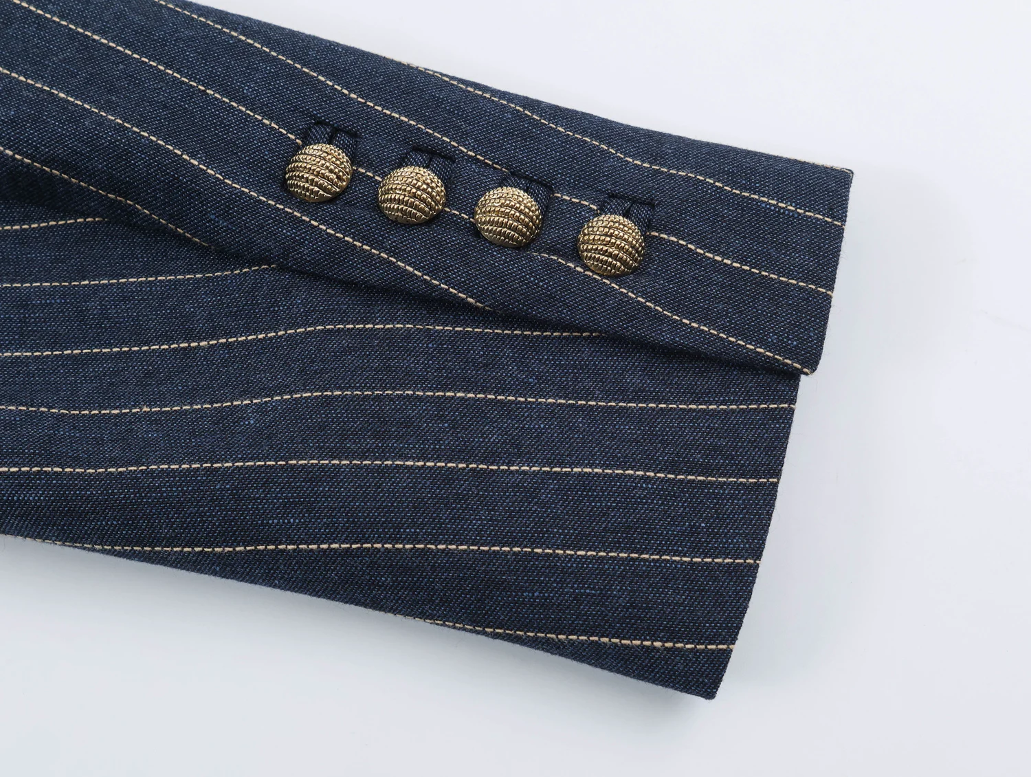 BSAY Retro College Damen Gestreifter Blazer mit Reverskragen, Doppelreihig, Zierknöpfe, Schmale Passform, Kurze Anzugjacke, Lässige Oberbekleidung – Detail 6