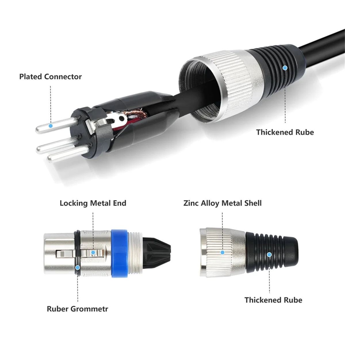 XLR macho para cabo de áudio fêmea, 3 pinos, cabo DMX para microfone, amplificador Mixer, 1.5m, 10pcs, DMX512