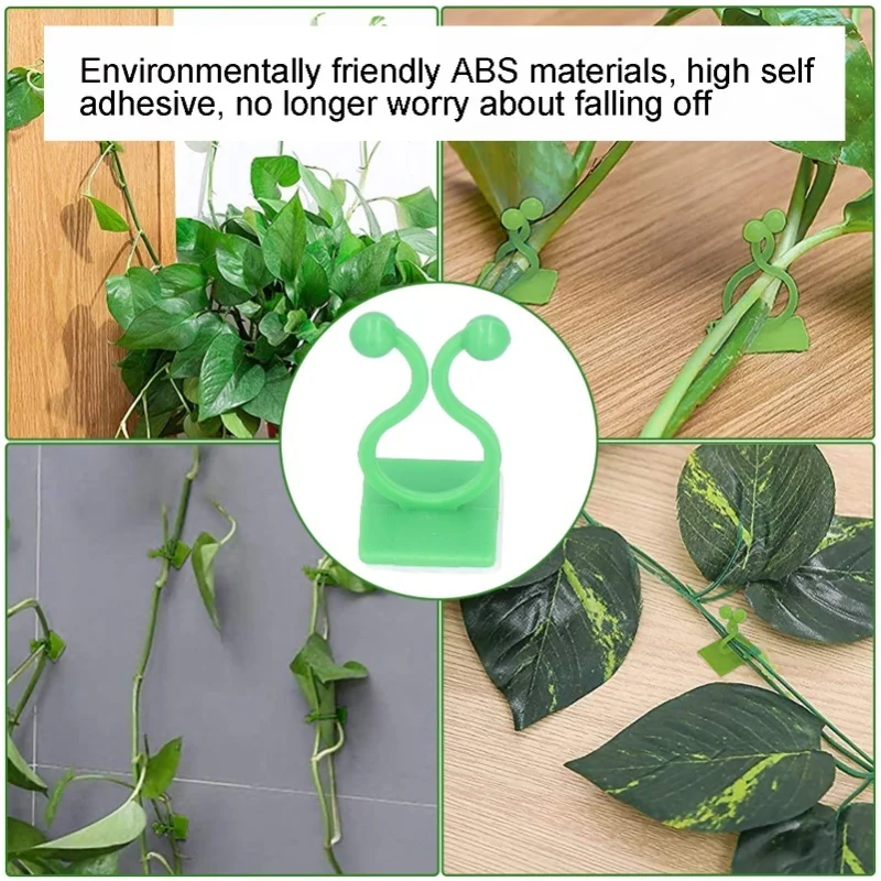100 قطعة من تركيبات الحائط لتسلق النباتات، مشبك تثبيت كروم الحائط، مشبك تثبيت فرعي ذاتي اللصق، مشبك تأمين باللون الأخضر