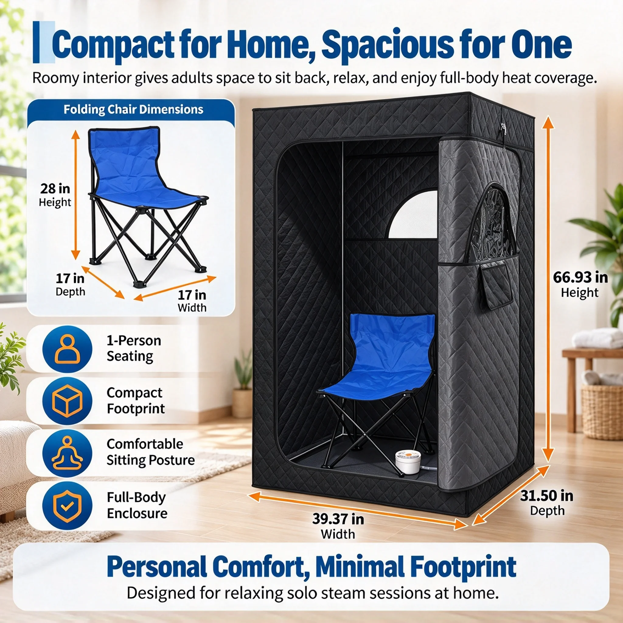 Portable Dry Sauna Box for Home Personal Hot Air Sauna Tent with Red Light Lamp, Foldable Full Body Spa Kit with Chair & Remote for Athletes Workout Recovery Relaxation