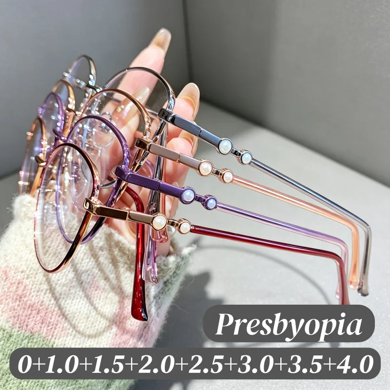 Pearl Design Women's Reading Glasses Men Vintage Retro Blue Light Blocking Eyeglasses Unisex Luxury Cat Eye Presbyopia Eyewear