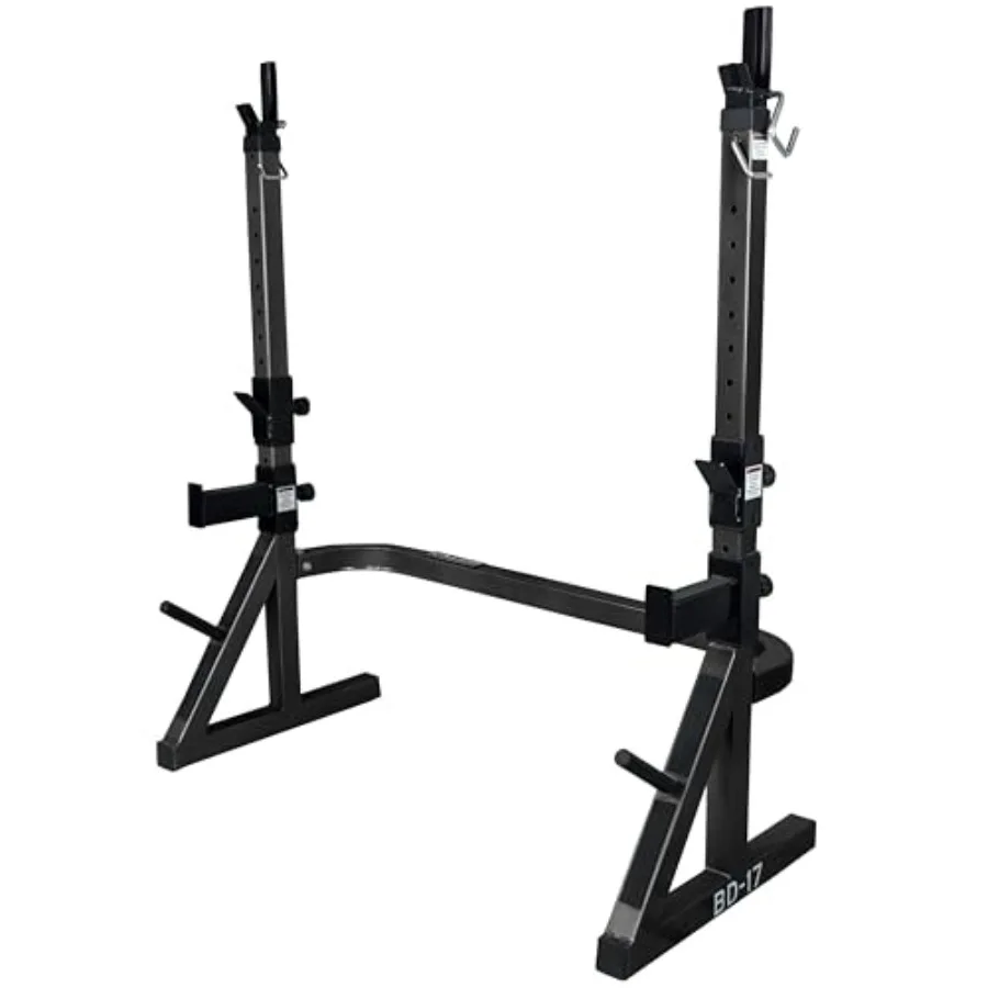 

Adjustable Power Squat Rack with J-Hooks, Locking Safety Catches, and Plate Storage Home Gym Bench Pr Station Max Weight 475 lb