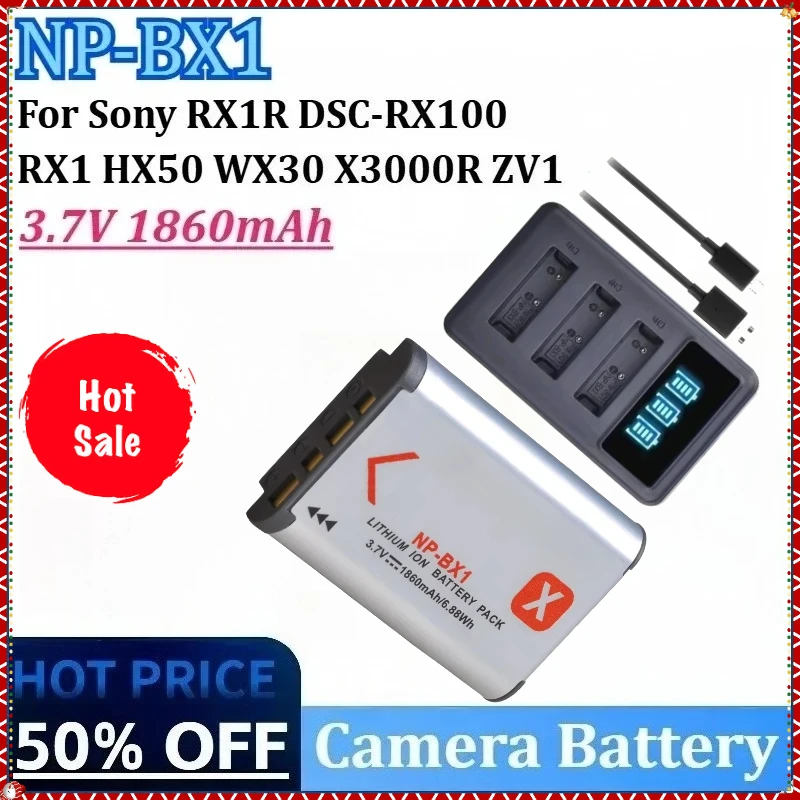 

3.7V 1860mAh NP BX1 NP-BX1 Battery +LED Charger for Sony DSC-RX100 X3000 IV HDR-AS15 HX300 WX300 X3000R MV1 HDR-AS300 ZV1 AS30V