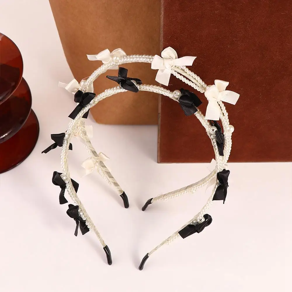 Ins Pearl Hair Band Sweet Korean Style Headwear Pearl Hair Hoop Hairband Headband Bow Headband High Head Top