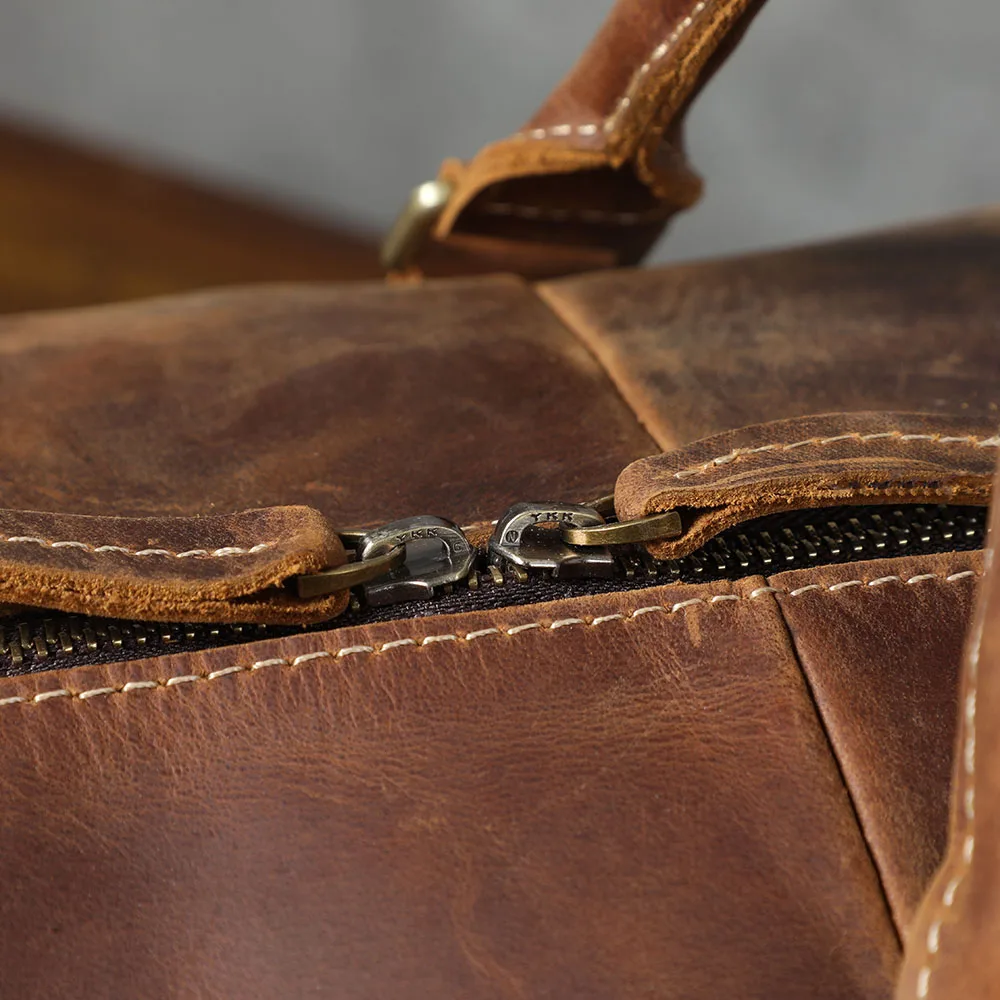 S.WORKER Vollnarbenleder Herren-Reisetasche mit mehreren Fächern, große Kapazität, Weekender-Reisetasche aus Vollnarbenleder – Detail 13