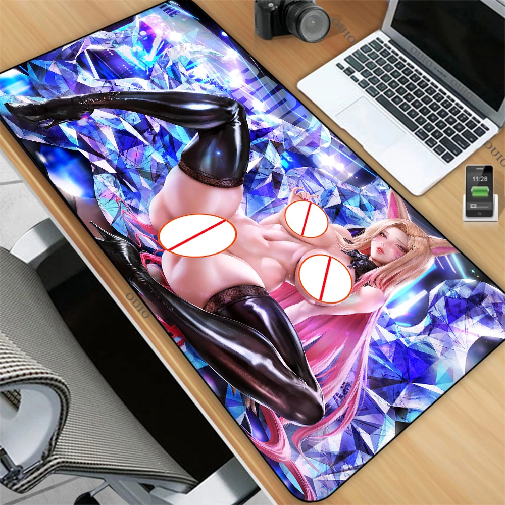 

League of Legends Ahri XXL Large Sexy Mouse Pad Sexy Girl Big Ass Big Tits Keyboard Mat Table Mat PC Mousepads with Lock Edge