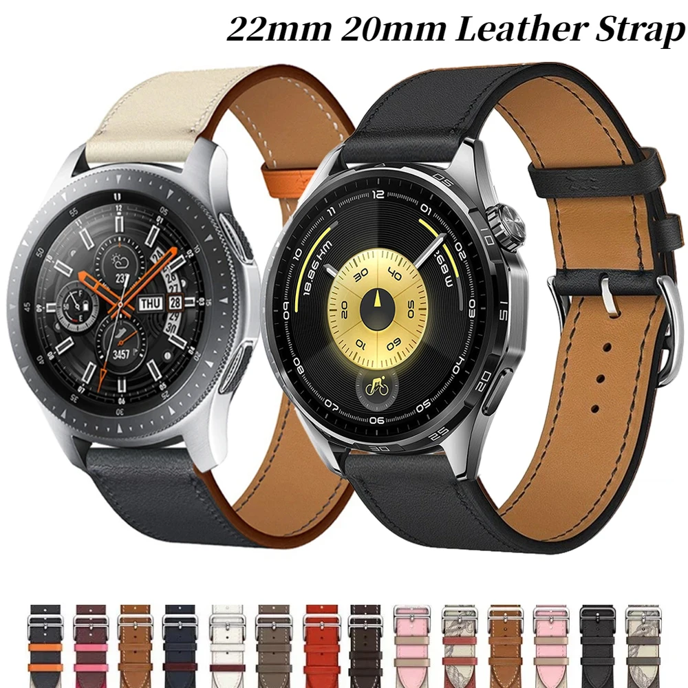 22mm 20mm Leather Strap for Samsung Galaxy 7 6 5 4 Huawei Watch 5/4/GT6/GT5/GT4 46mm Bracelet Band Amazfit Balance 2/Active 2