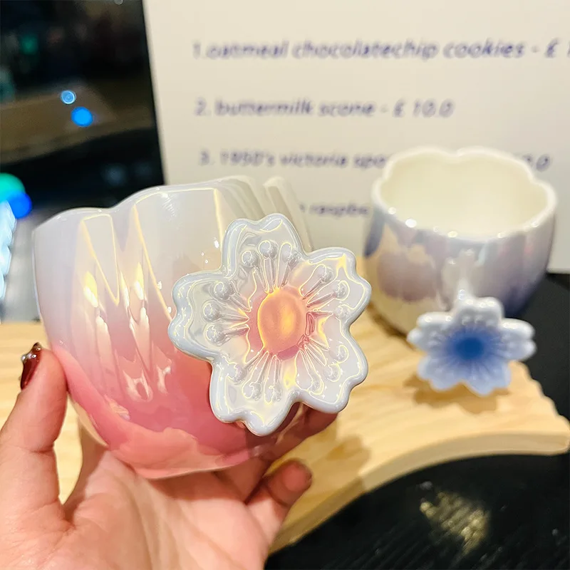 Sakura Ceramic Coffee Cup 350ml Color Water Cup Creative Flower Type Breakfast Milk Mug Afternoon Tea Supplies Gifts Home Decor