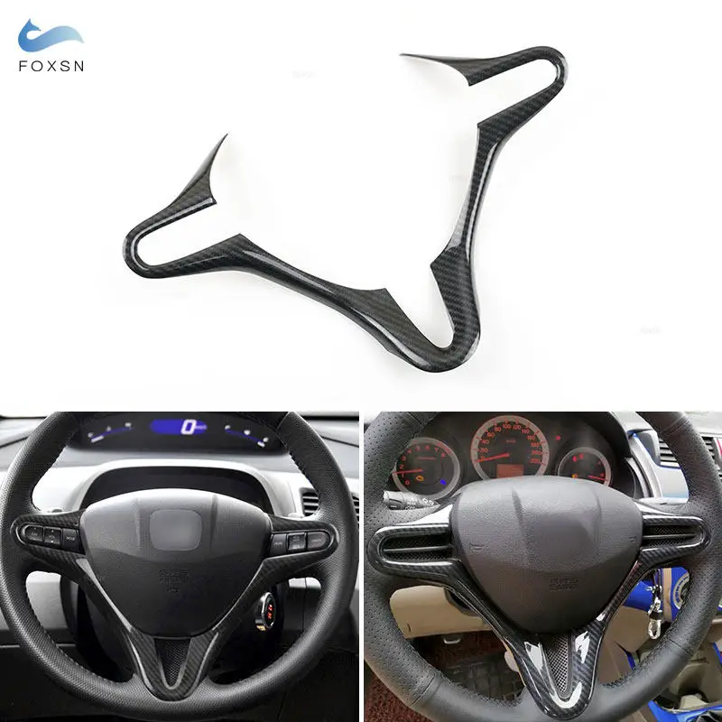 ABS Carbon Fiber Texture Car Styling Interior Steering Wheel Cover Trim For Honda Civic 8th FD2 City FIT 2008 2009 2010 2011