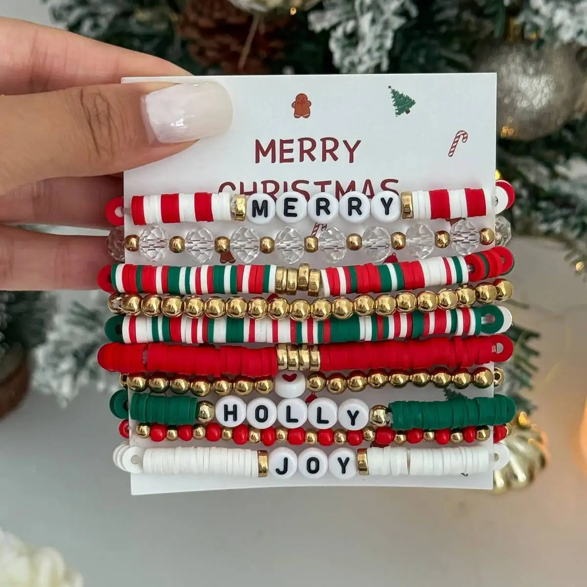 

SHIXIN 10Pcs New Fashion Elastic Christmas Bracelets Set for Women Cute Red Green Beaded Chain Bracelet Christmas Jewelry 2026