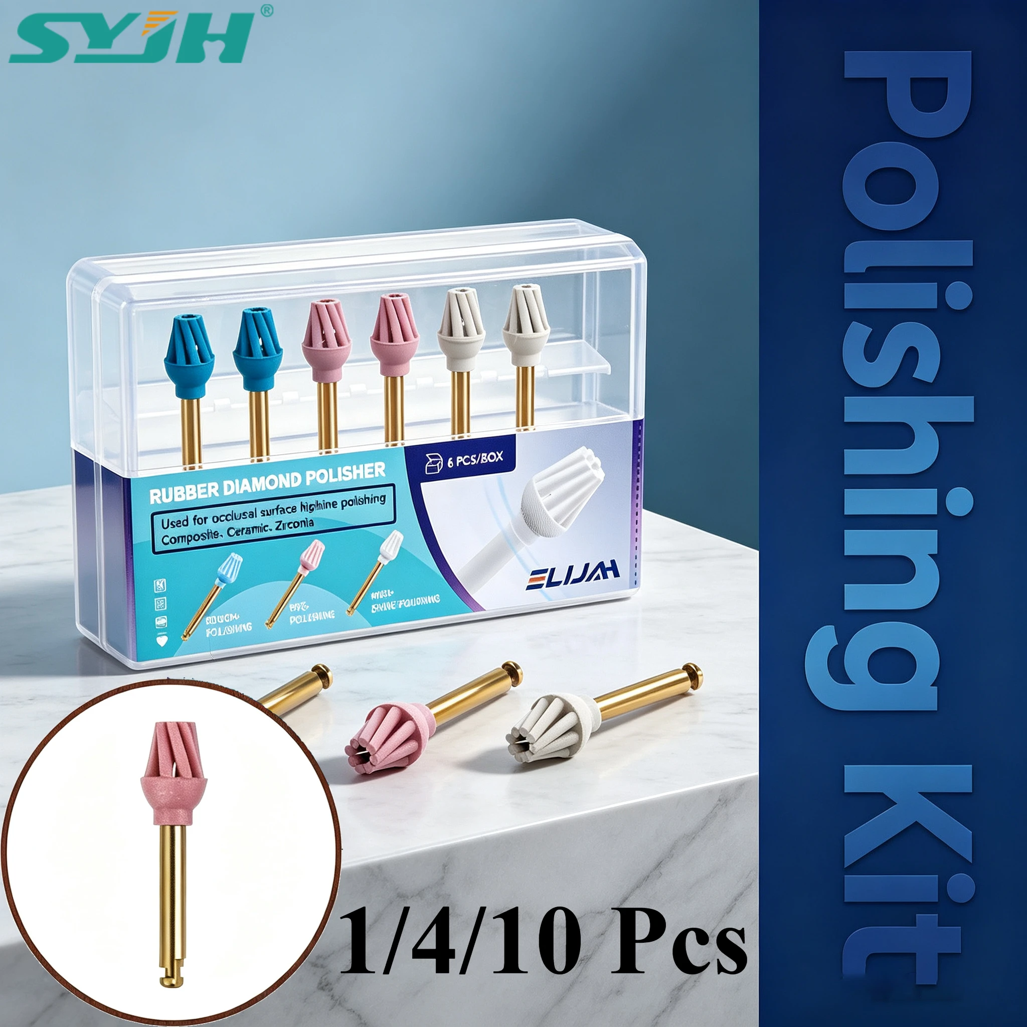 SYJH Dental Rubber Spiral Flex Finisher Gold Shank Tools Dental Diamond Eagle Brush Kit Helicoid Composite Polishing Materials