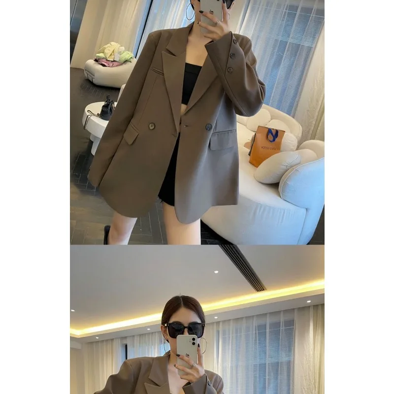 เสื้อเบลเซอร์ผู้หญิง ความยาวปานกลาง สไตล์ลำลอง ทรงหลวม สไตล์เกาหลี สีพื้น แขนยาว เหมาะสำหรับใส่ทำงานหรือโอกาสทางการ