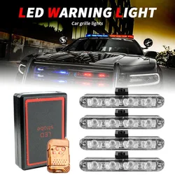 4 In 1 Red Blue Emergency Strobe Lights Police Strobe Lights 12V Wireless Remote Control Flash Grille Light for Cars Truck Van