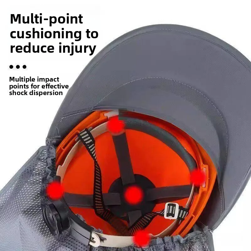 Men's Outdoor Sun Protection Hat Curtain Construction Site Special Use UV Resistant Safety Hat Adjustable round Top Cap