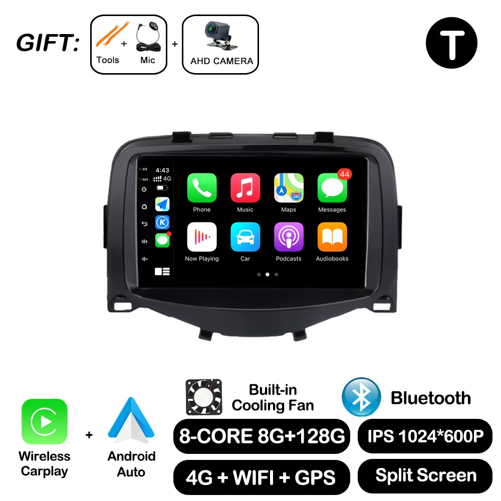7 Inch Voor Toyota Aygo Peugeot 108 Citroen C1 2016-2020 Autoradio Autoradio Multimedia Speler Carplay 4G + Wifi Bt Dsp Stereo
