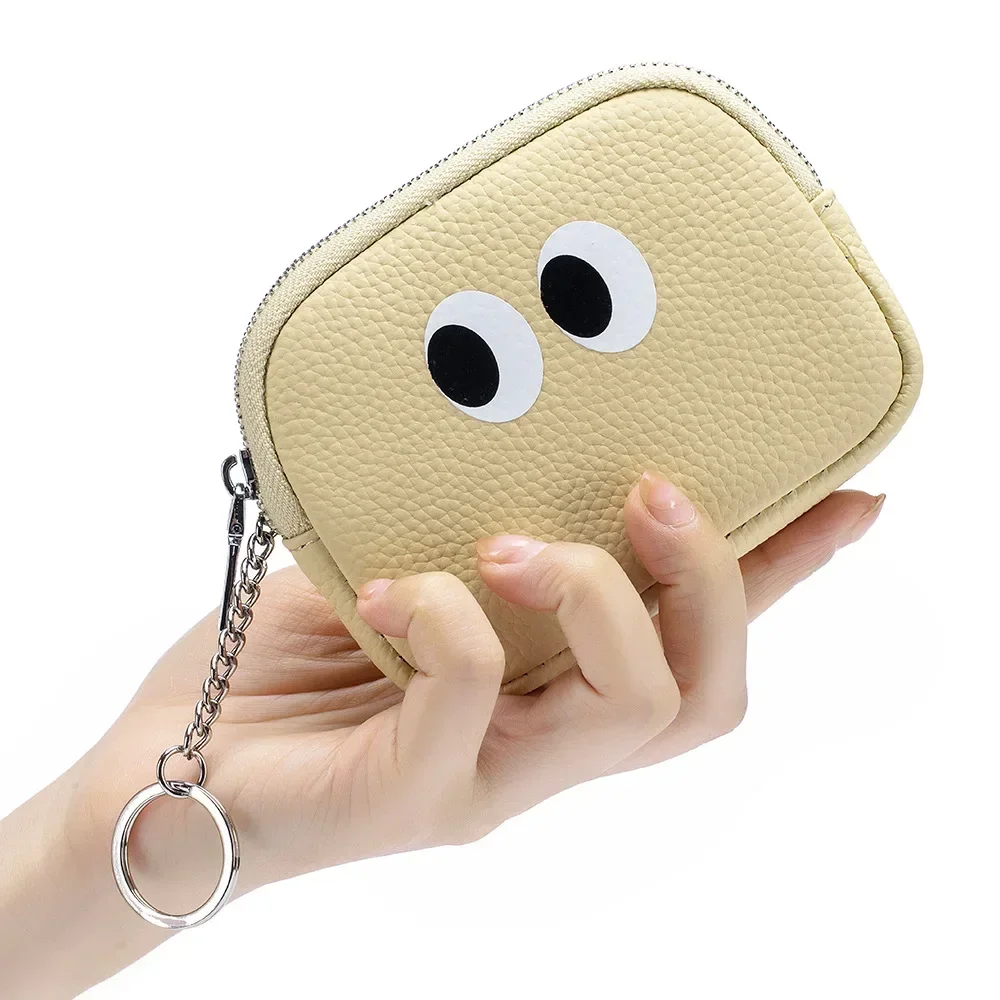 

Genuine Leather Coin Purses with Keychain Small Change Pouch Cute Eye Pattern Coin Bag Card Holders Small Coins Wallet for Women