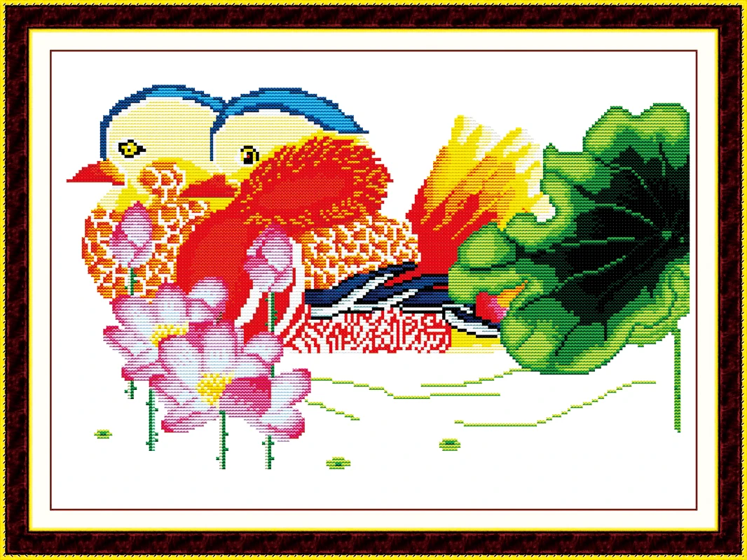 

Cross-stitch Complete Set Mandarina Ducks With Lotus Stamped Printed Counted Unprinted Cloth DMC Needlework Home Decor