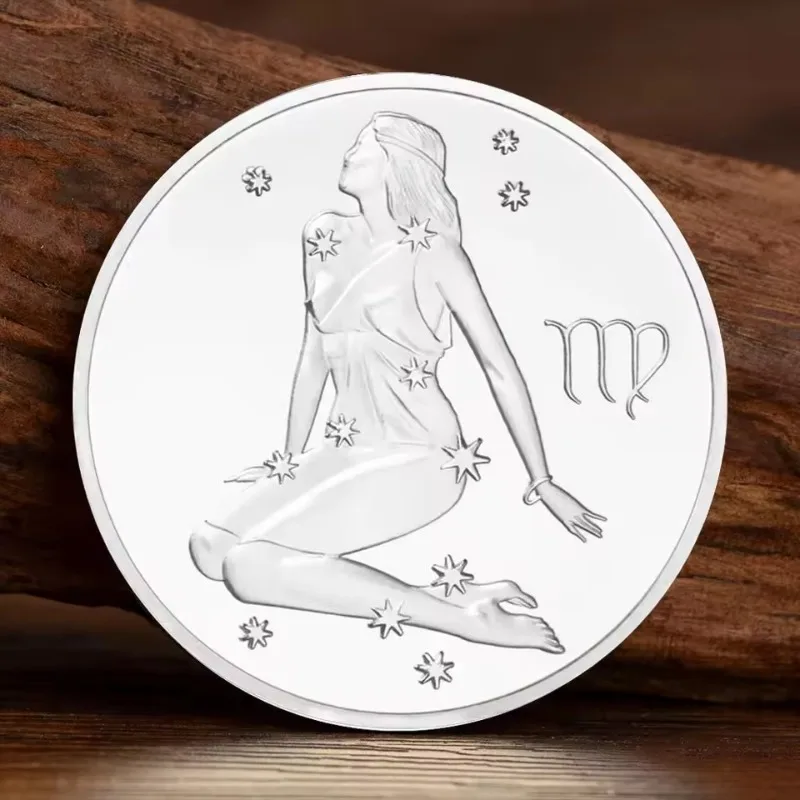 Twelve Constellations Virgo Silvery Plated Collectible Coin Russian Double Head Eagle Souvenir Coins Creative Gift
