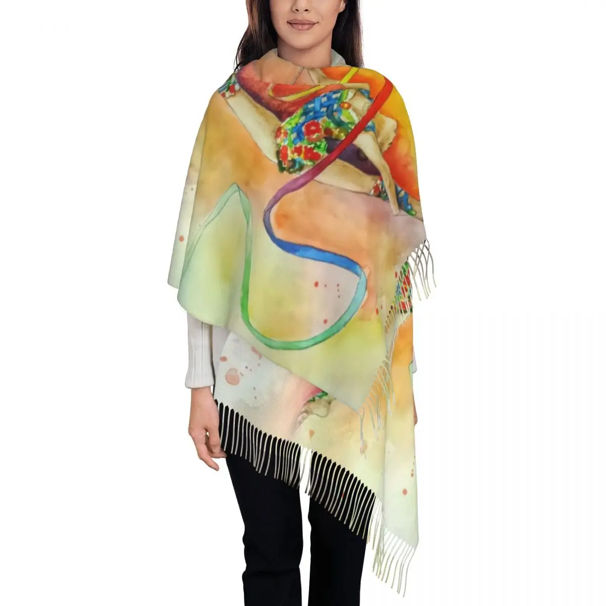 CustomElegant Gymnastics Art Print Scarf Wrap Women Long Winter Warm Tassel Shawl Unisex Scarves