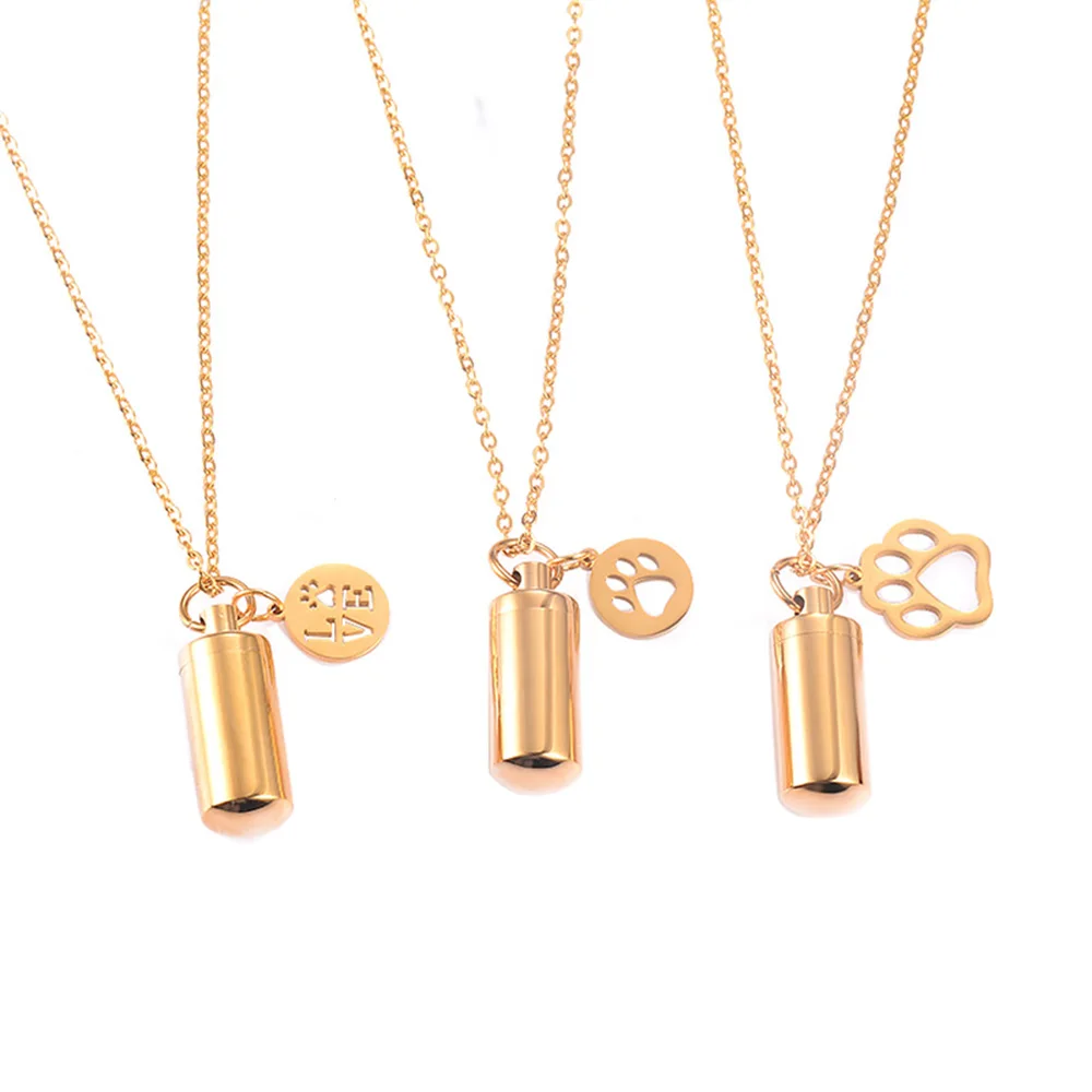 

Paw Charm & Cylinder Memorial Urn Necklace Stainless Steel Cremation Jewelry 10mm*28mm Bottle Holder Keepsakes Memorial jewelry