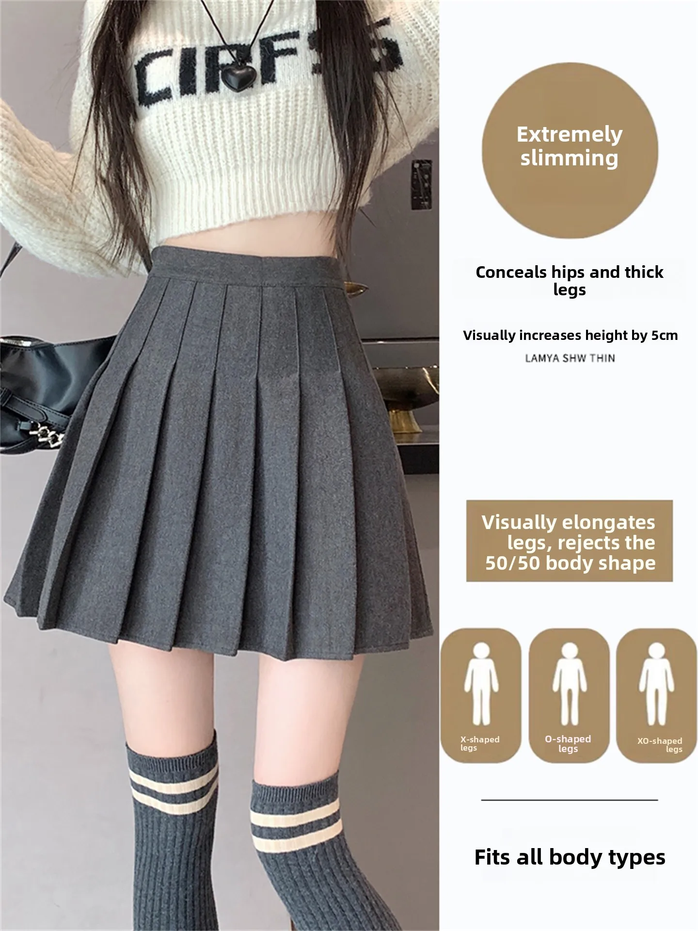Gray Woolen Plaid A-Line Short Skirt High Waist JK Style Spring New Arrival for plus Size Women Casual Commute Korean Version