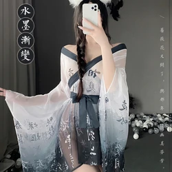 See Through Porno Kimono Women's Sexy Lingerie Perspective Bathrobe Pajama Temptation Nightwear Long Sleeve Robes Mesh Nightgown