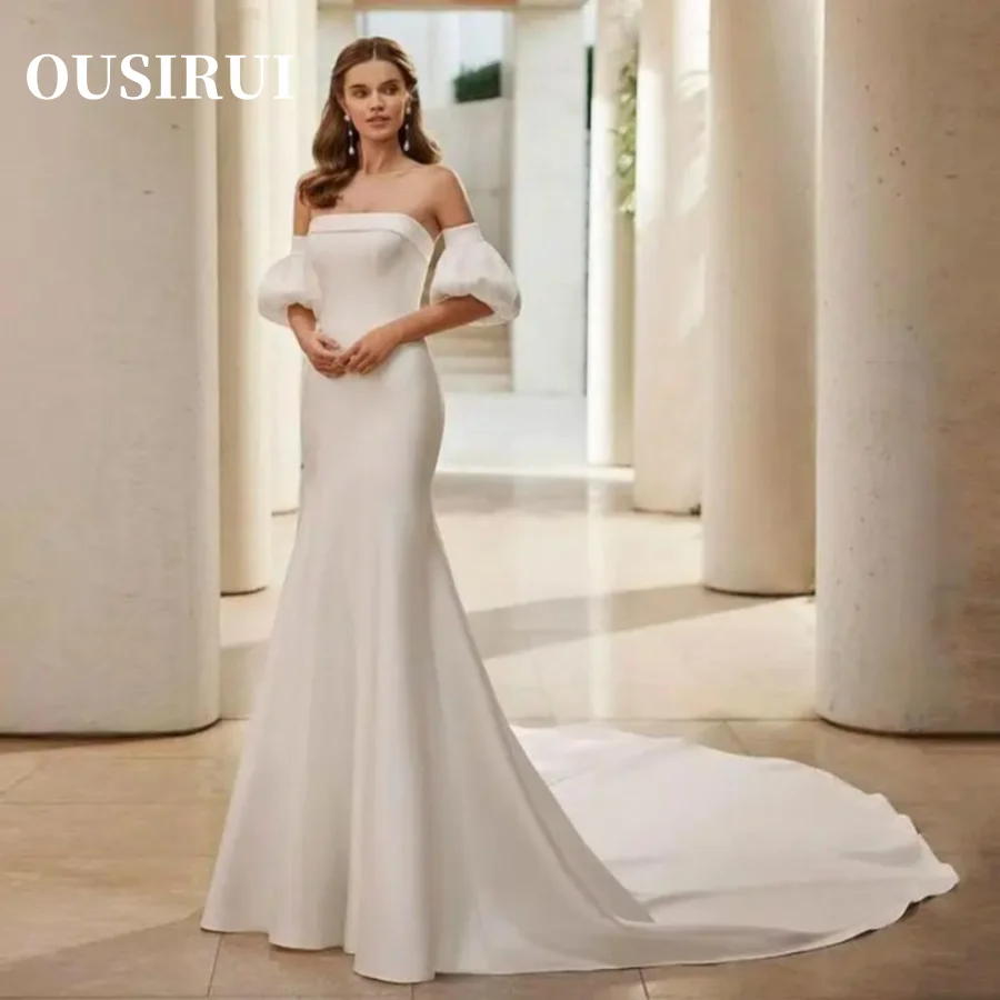 

OUSIRUI 2024 Bride Simple Lantern Sleeves Bridal Gowns With Mermaid Wedding Dresses For Women Court Train Vestido De Casamento