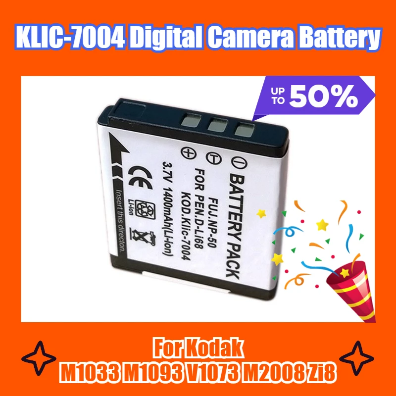 Bateria de câmera digital 3.7V 1400mAh KLIC-7004, para Kodak M1033 M1093 V1073 M2008 Zi8