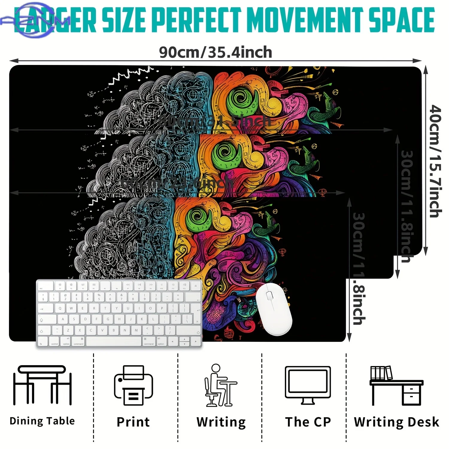 Desk Mat,Interesting Brain Illustration Desk Pad,Large Gaming Mouse Pad Office Keyboard Pad,Non-Slip Computer Mouse Pad Gift for