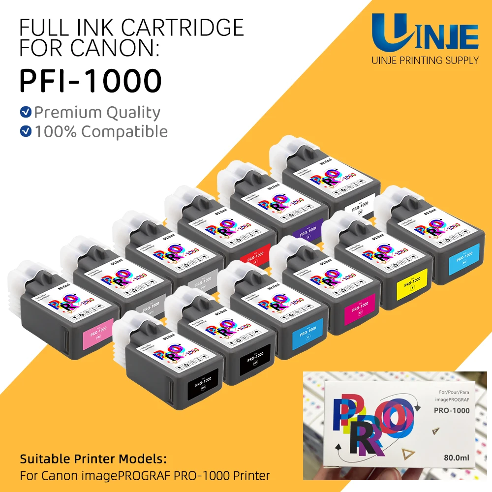 

12PC For Canon PFI-1000 PFI1000 Compatible Ink Cartridge 80ML For Canon imagePROGRAF PRO-1000 PRO1000 Printer Full With Ink