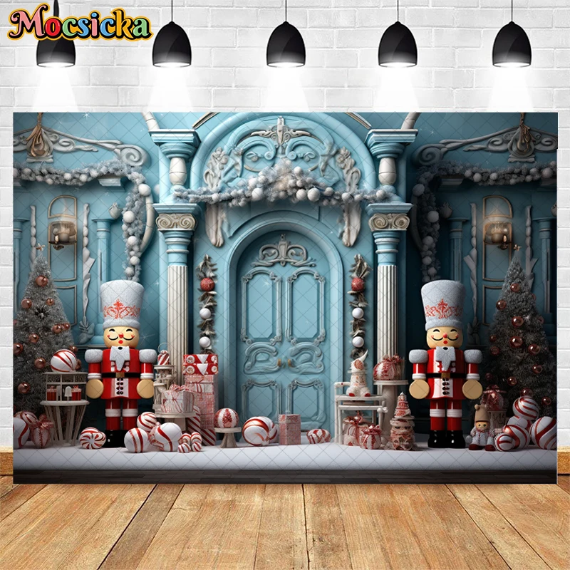 Blue Christmas Toys Store Backdrop For Children Portrait Birthday Party Photography Candy Xmas Tree Gift Box Decor Background