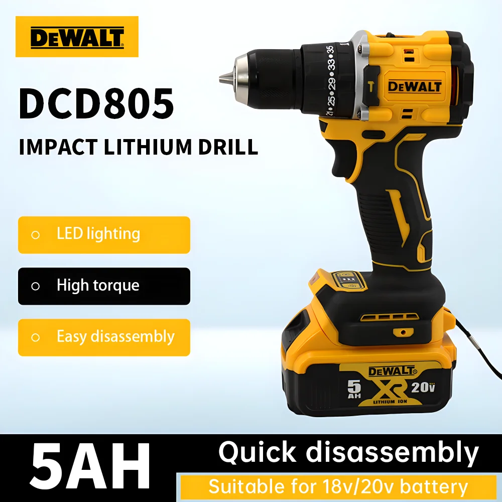 

Dewalt DCD805 бесщеточная перезаряжаемая Ударная дрель/многофункциональная электрическая ручная дрель бесступенчатая скорость электроинструменты гаечный ключ