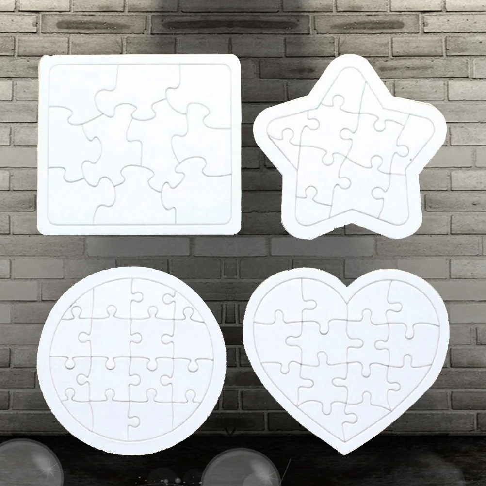 4Pcs Kids Coloring Blank Puzzle DIY Paper Jigsaw Puzzles Four Shapes Drawing Doodle Board (White) blank jigsaw puzzles