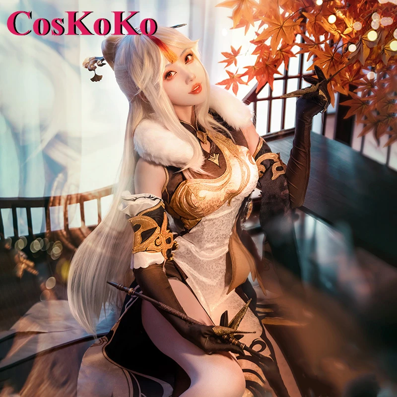 CosKoKo Ningguang Cosplay Anime Game Genshin Impact Costume Cheongsam Gorgeous Dress Uniform For Women Party Role Play Clothing